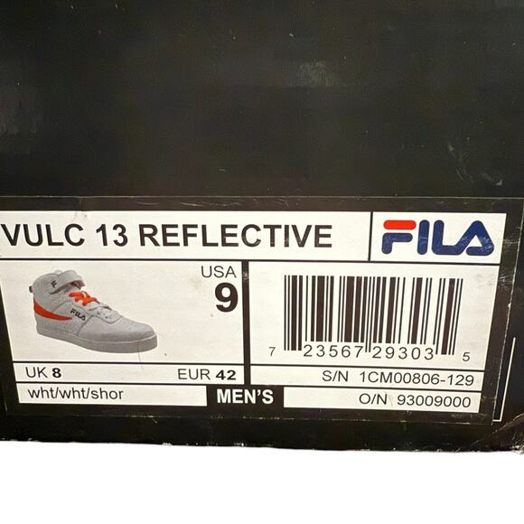 Fila Vulc 13 Reflective High-Top Sneaker Shoes Men's US 9 | EUR 42 White w/ Box - Picture 9 of 9